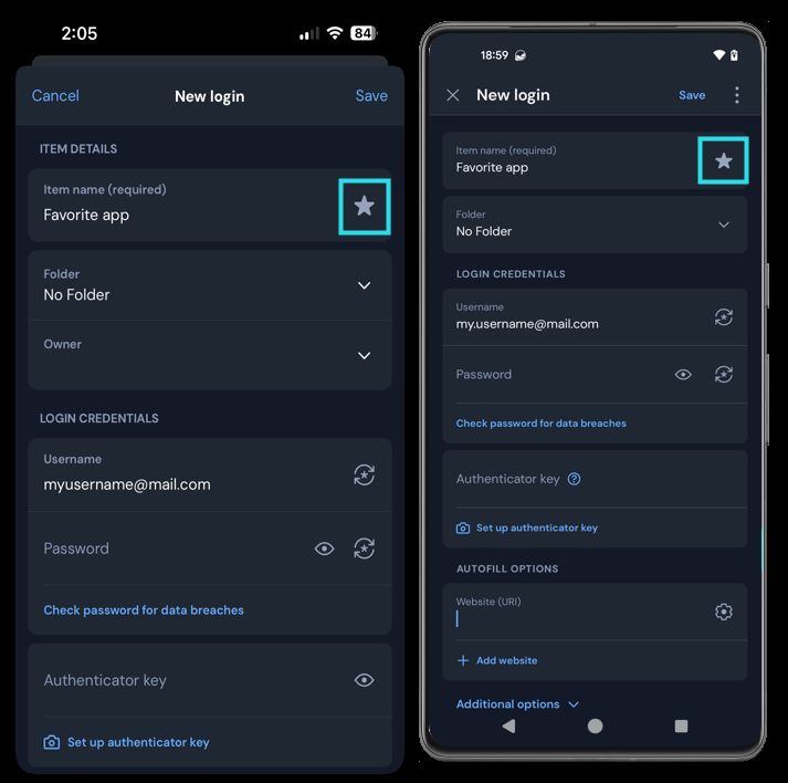 Favorite an item on mobile